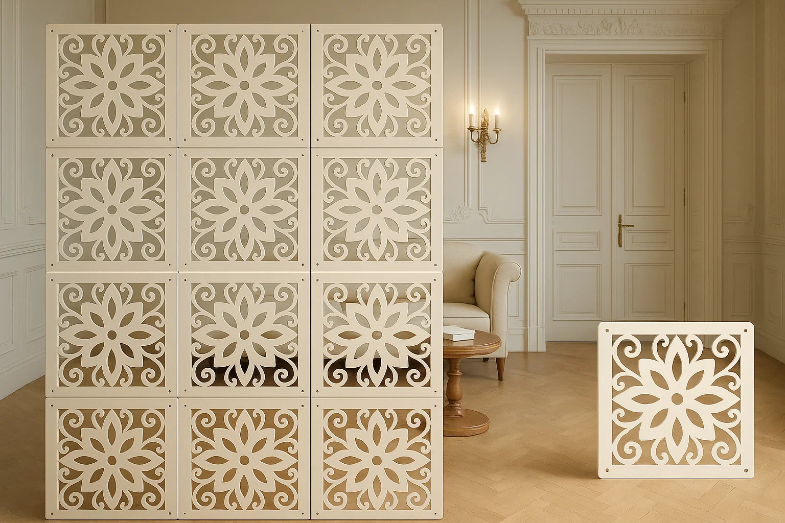 Elegant WPC Screen Room Divider Cream color– Stylish & Functional for Modern Spaces thumbnail 3